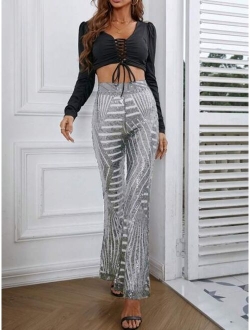 Sequin Flare Leg Pants