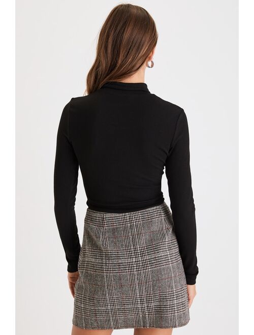 Lulus Effortless Attitude Grey Plaid Mini Skirt