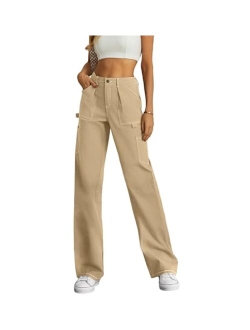 Lepunuo Cargo Pants Women High Waisted Wide Leg Casual Pants Baggy Stretchy Trousers Y2K Streetwear with 6 Pockets