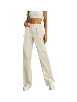 Lepunuo Cargo Pants Women High Waisted Wide Leg Casual Pants Baggy Stretchy Trousers Y2K Streetwear with 6 Pockets