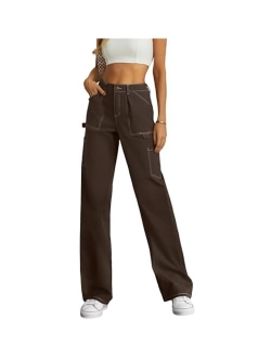 Lepunuo Cargo Pants Women High Waisted Wide Leg Casual Pants Baggy Stretchy Trousers Y2K Streetwear with 6 Pockets