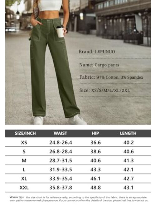 Lepunuo Cargo Pants Women High Waisted Wide Leg Casual Pants Baggy Stretchy Trousers Y2K Streetwear with 6 Pockets