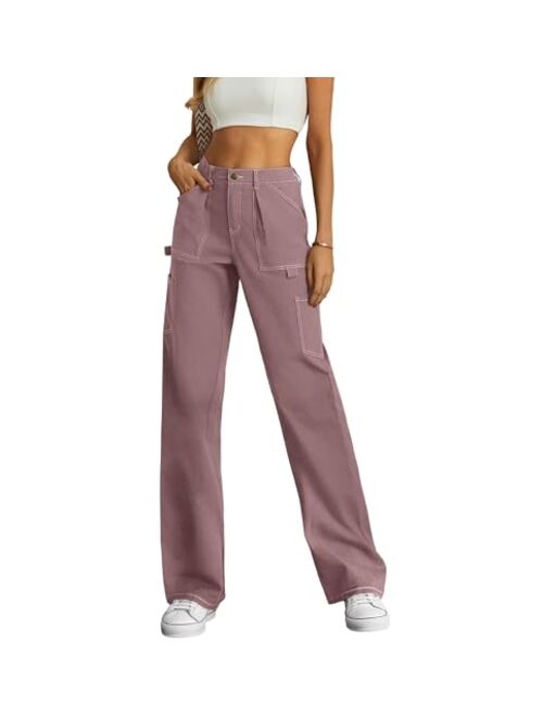 Lepunuo Cargo Pants Women High Waisted Wide Leg Casual Pants Baggy Stretchy Trousers Y2K Streetwear with 6 Pockets