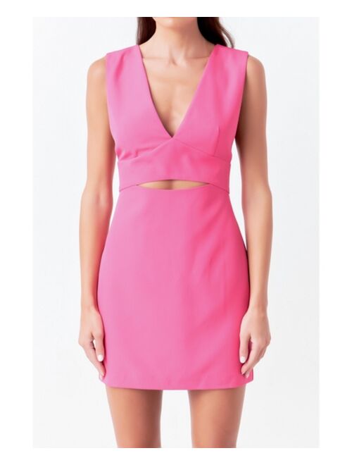 ENDLESS ROSE Women's V-neckline Cut-out Detail Mini Dress