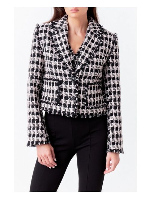 ENDLESS ROSE Women's Fringed Tweed Blazer