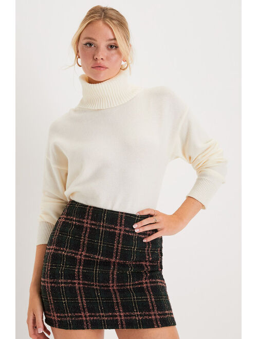 Lulus Timelessly Cute Black and Pink Plaid Tweed Mini Skirt