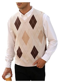 MNCEGEER Mens Argyle Knitwear Vest V Neck Sleeveless Casual Slim Fit Pullover Knitted Sweater