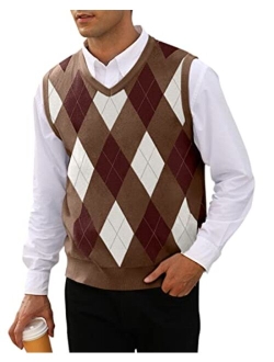 MNCEGEER Mens Argyle Knitwear Vest V Neck Sleeveless Casual Slim Fit Pullover Knitted Sweater