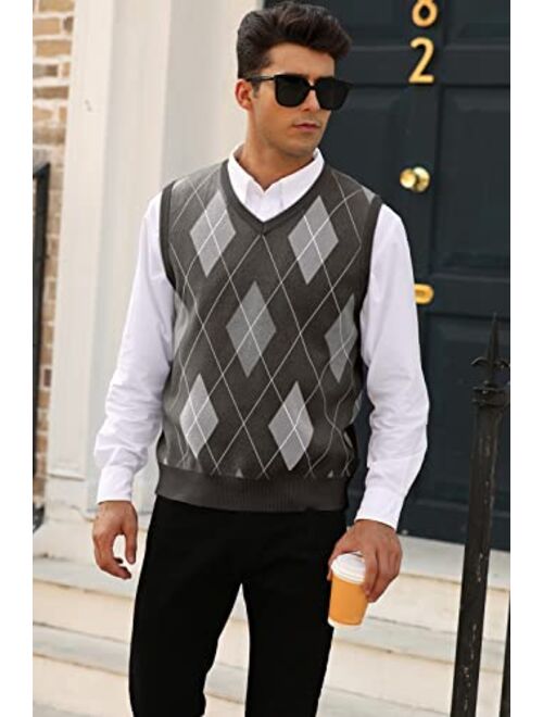 MNCEGEER Mens Argyle Knitwear Vest V Neck Sleeveless Casual Slim Fit Pullover Knitted Sweater