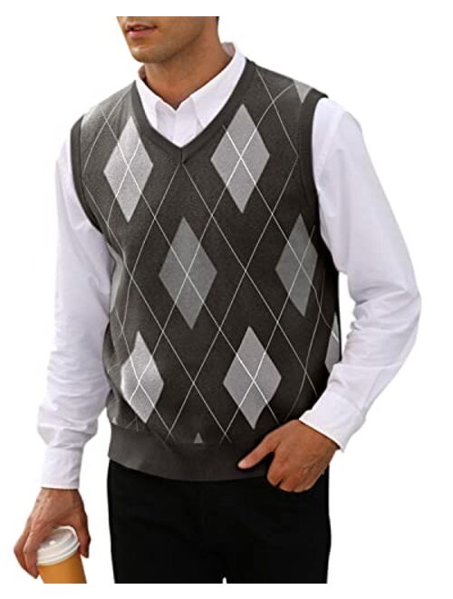 MNCEGEER Mens Argyle Knitwear Vest V Neck Sleeveless Casual Slim Fit Pullover Knitted Sweater