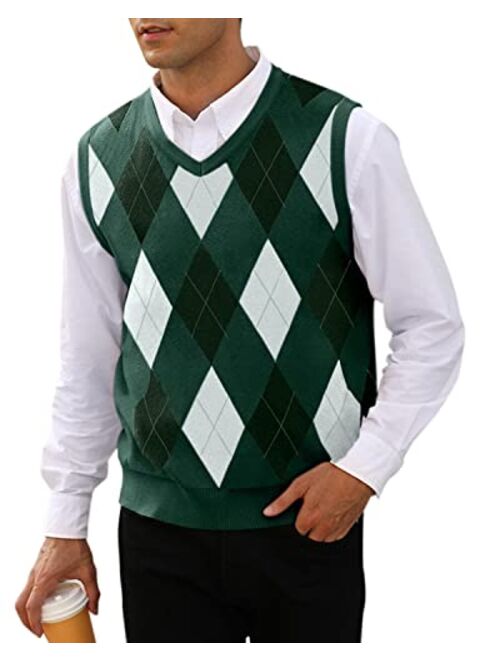 MNCEGEER Mens Argyle Knitwear Vest V Neck Sleeveless Casual Slim Fit Pullover Knitted Sweater