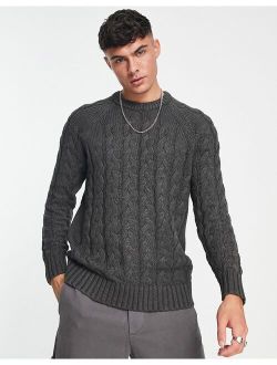 Selected Homme oversized cable knitted sweater in dark gray