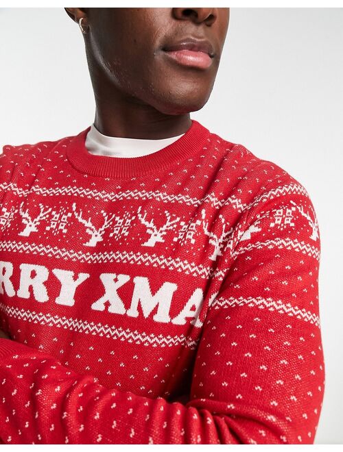 Jack & Jones Originals christmas fairisle sweater in red