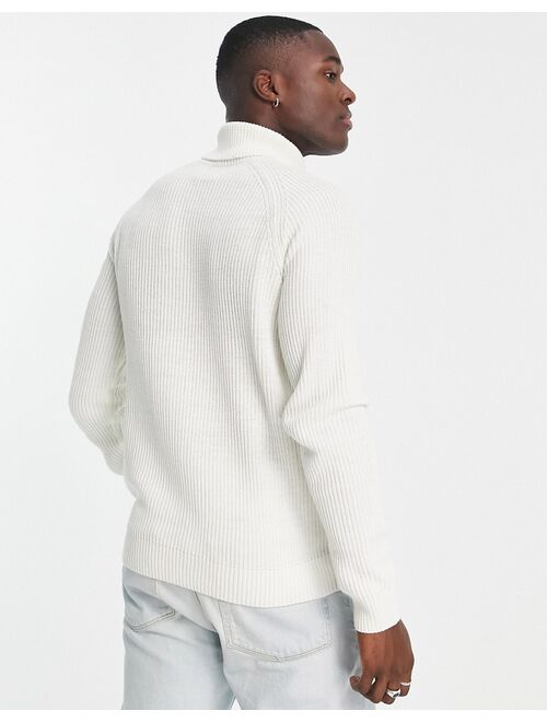 Jack & Jones Originals ribbed roll neck sweater in white