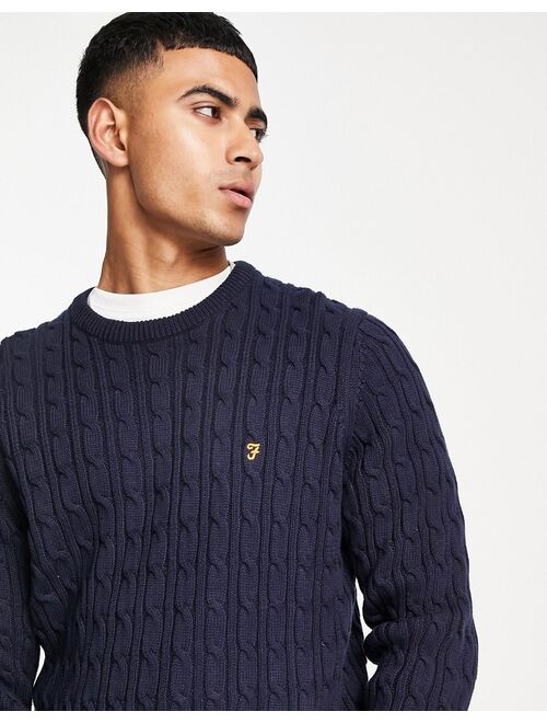 Farah Ludwig Cable Knit Sweater in Navy