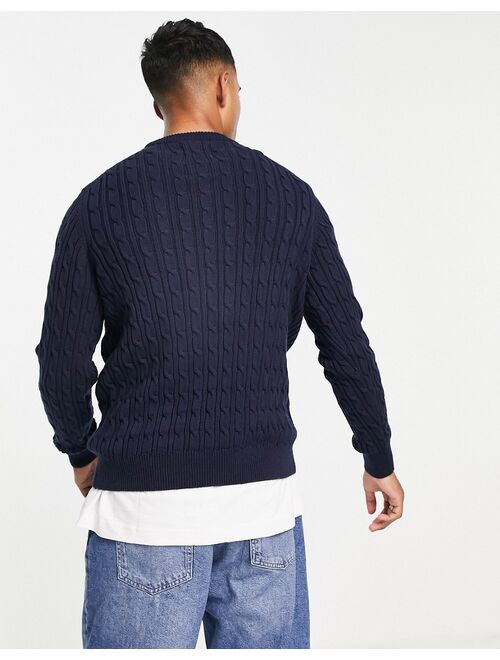 Farah Ludwig Cable Knit Sweater in Navy