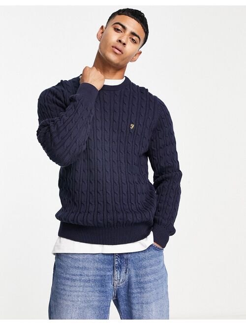 Farah Ludwig Cable Knit Sweater in Navy