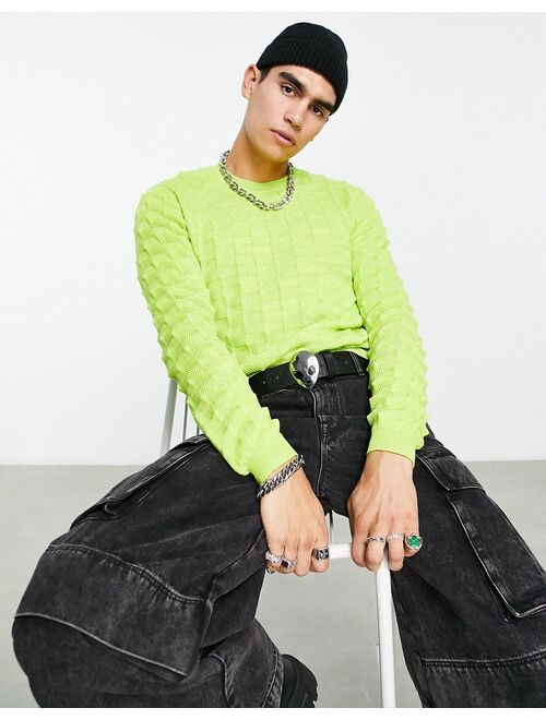 ASOS DESIGN 3D stitch knit sweater in green