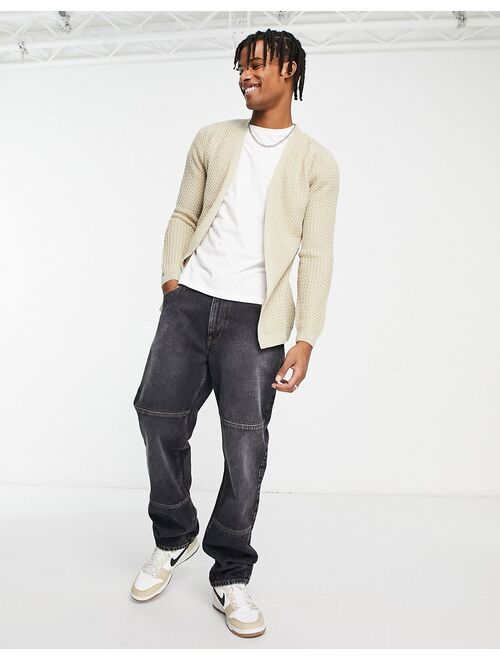 ASOS DESIGN muscle fit textured knit cardigan in oatmeal