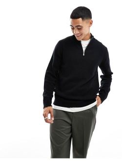 knit lambswool 1/4 zip sweater in black