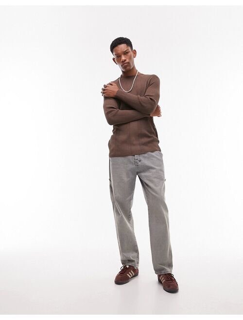 Topman party reflective yarn sweater in brown