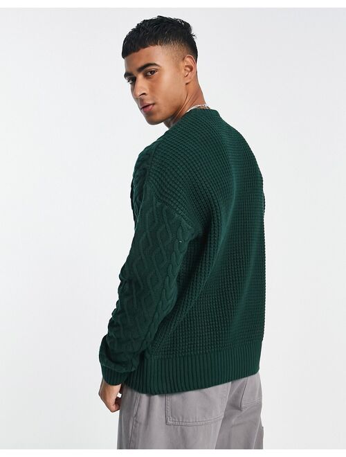 New Look heavy cable knit sweater in dark green