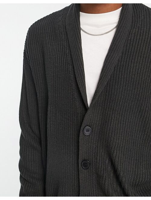 New Look fisherman shawl neck cardigan in dark gray