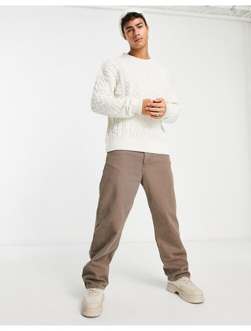 New Look heavy cable knit sweater in off white