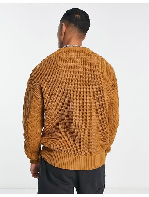 New Look heavy cable knit sweater in mid brown