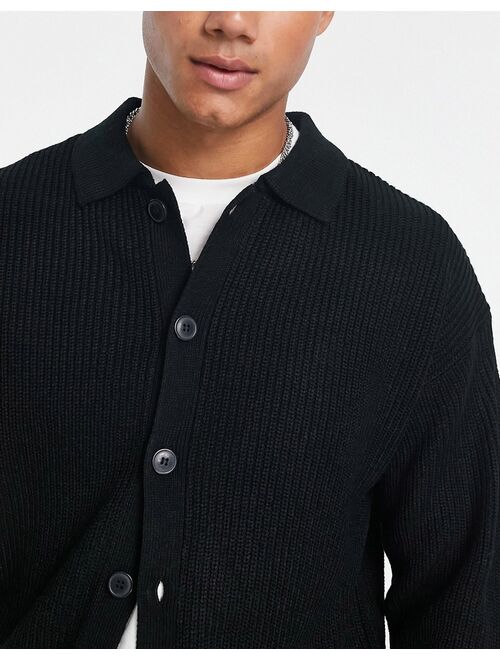 New Look fisherman rib cardigan in black