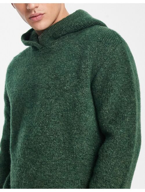 ASOS DESIGN relaxed knitted sweater with hood in green