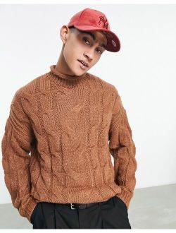 cable knit sweater in brown