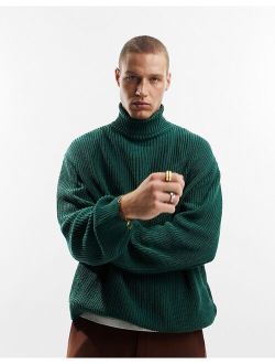 oversized fisherman ribbed turtle neck sweater in green