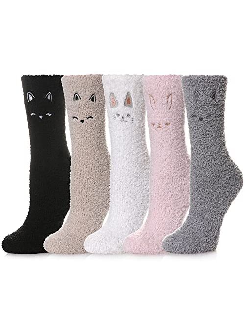 DYW Womens Soft Cute Funny Animal Designe Microfiber Slipper Socks Cozy Fuzzy Winter Warm Socks