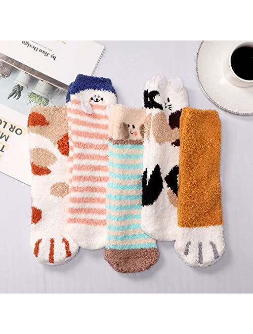 Free Yoka Fuzzy Socks for Women Soft Cozy Winter Slipper Socks Warm Sleep Socks for Christmas Valentine's Day Gifts 5/6 Pairs