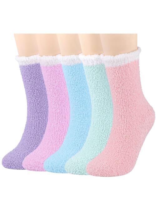 Aivanart Fuzzy Socks for Women,6 Pairs Soft Fluffy Cozy Slipper Socks,Comfy Warm Winter Sleep Plush Bed Socks for Valentine's Day Gifts