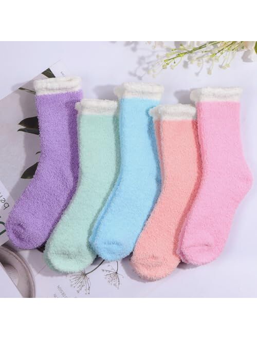 Aivanart Fuzzy Socks for Women,6 Pairs Soft Fluffy Cozy Slipper Socks,Comfy Warm Winter Sleep Plush Bed Socks for Valentine's Day Gifts