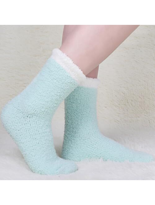 Aivanart Fuzzy Socks for Women,6 Pairs Soft Fluffy Cozy Slipper Socks,Comfy Warm Winter Sleep Plush Bed Socks for Valentine's Day Gifts