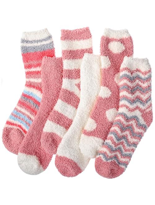 Aivanart Fuzzy Socks for Women,6 Pairs Soft Fluffy Cozy Slipper Socks,Comfy Warm Winter Sleep Plush Bed Socks for Valentine's Day Gifts