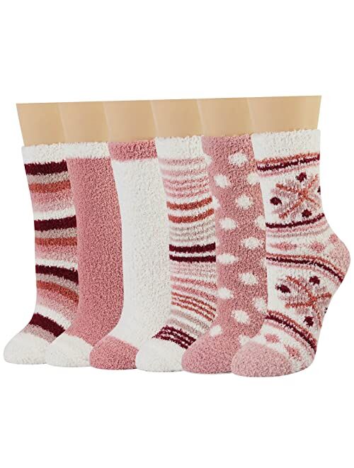 Aivanart Fuzzy Socks for Women,6 Pairs Soft Fluffy Cozy Slipper Socks,Comfy Warm Winter Sleep Plush Bed Socks for Valentine's Day Gifts