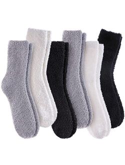 LANLEO 5/6 Pairs Womens Super Soft Fuzzy Plush Warm Winter Home Sleeping Slipper Socks