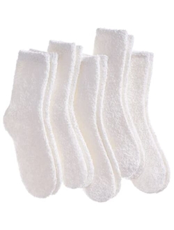 LANLEO 5/6 Pairs Womens Super Soft Fuzzy Plush Warm Winter Home Sleeping Slipper Socks