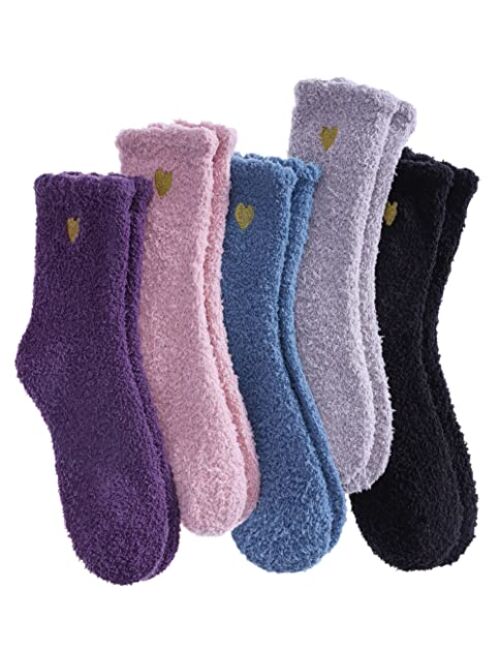 LANLEO 5/6 Pairs Womens Super Soft Fuzzy Plush Warm Winter Home Sleeping Slipper Socks