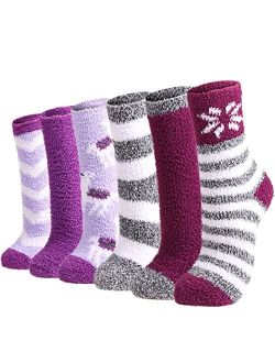 Toes Home Plush Slipper Socks Women - Colorful Warm Fuzzy Crew Socks Cozy Soft for Winter Indoor