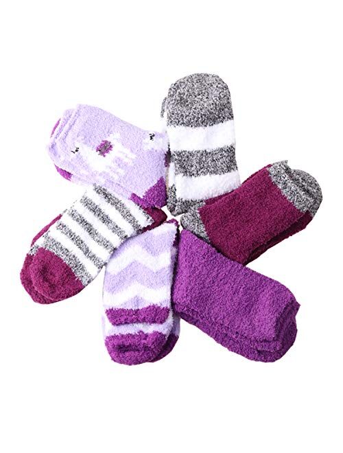 Toes Home Plush Slipper Socks Women - Colorful Warm Fuzzy Crew Socks Cozy Soft for Winter Indoor