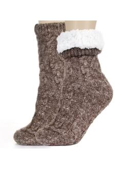 Tough Land Slipper Socks for Women with Grippers Non Slip, Sherpa Lined Slipper Socks