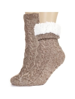 Tough Land Slipper Socks for Women with Grippers Non Slip, Sherpa Lined Slipper Socks