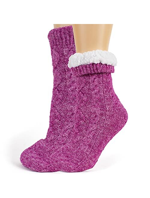 Tough Land Slipper Socks for Women with Grippers Non Slip, Sherpa Lined Slipper Socks