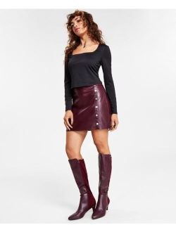 Women's Faux-Leather Studded Mini Skirt, Created for Macy's