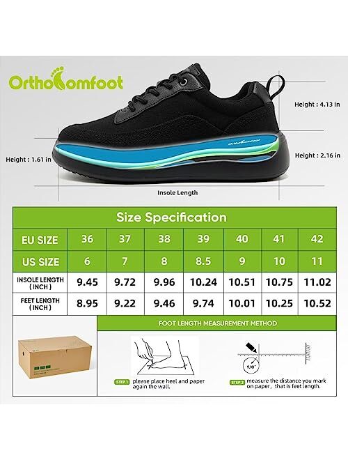 OrthoComfoot Womens Comfy Platform Sneakers with Arch Support, Orthotic Shoes for Flat Feet and High Arches, Stylish and Comfortable Walking Shoes